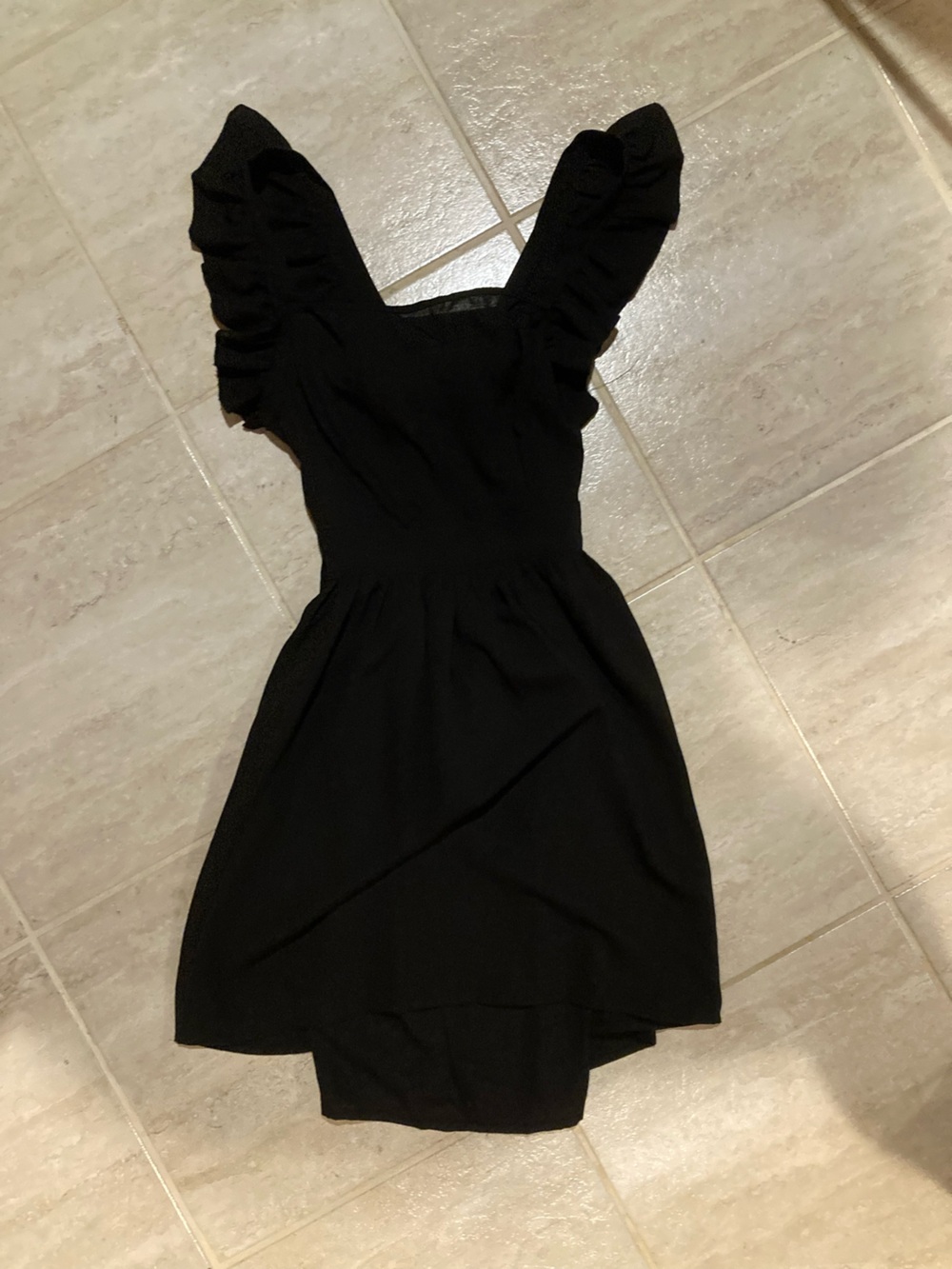 Black Puff Sleeve Mini Dress Square Neck Ruffle Cottagecore LBD